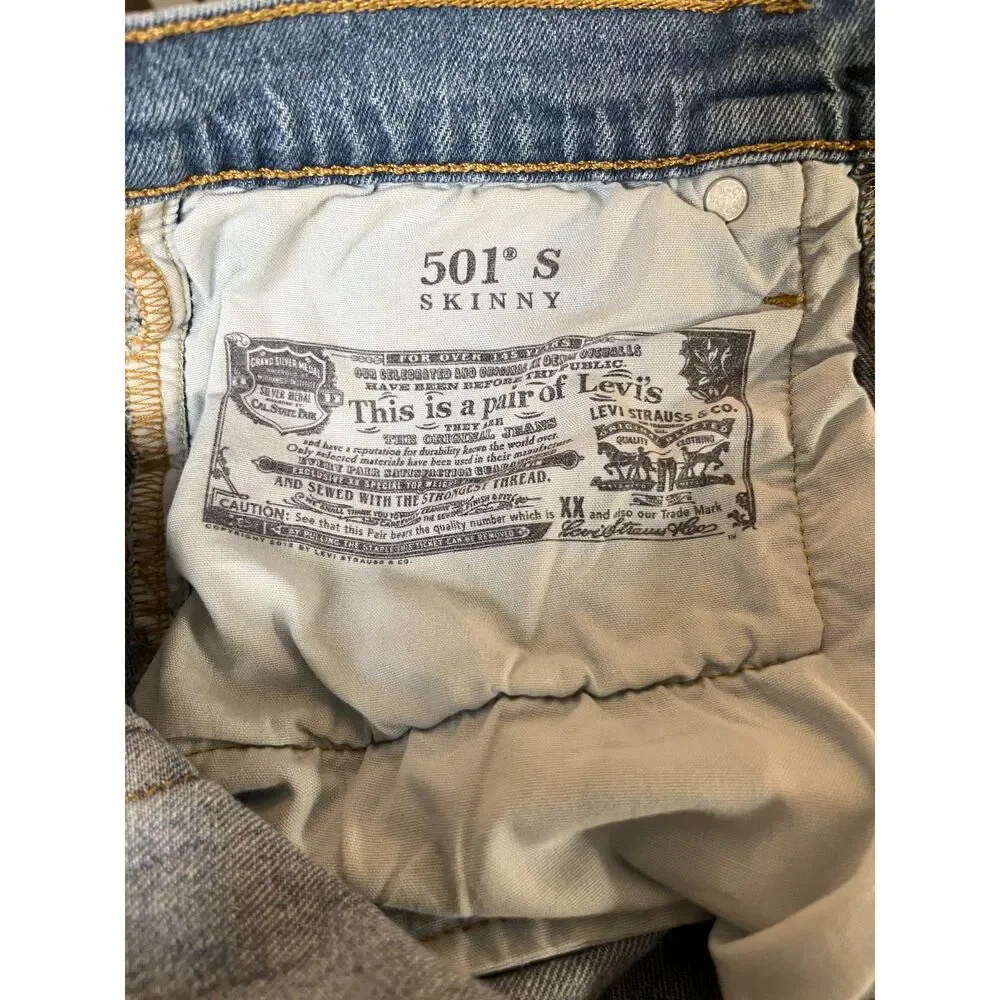 LEVI STRAUSS Men's 501S Skinny Fit Button Fly Blue Jeans Raw Hem Stretch 30X30